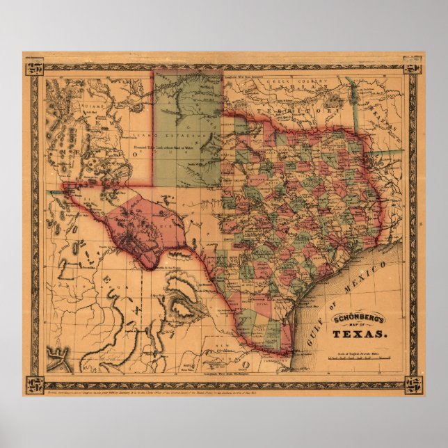 Poster Carte du Texas 1866 (Devant)