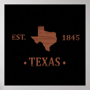 Poster Carte du Texas, l'État de l'étoile solitaire