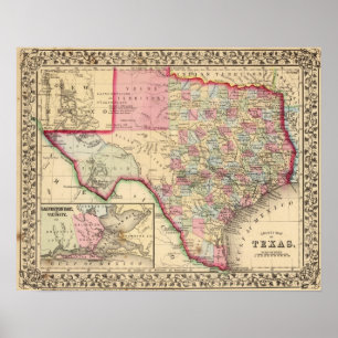 Poster Carte du Texas par Mitchell