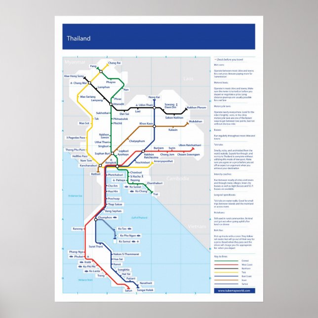 Poster Carte du tube de Thaïlande (Devant)