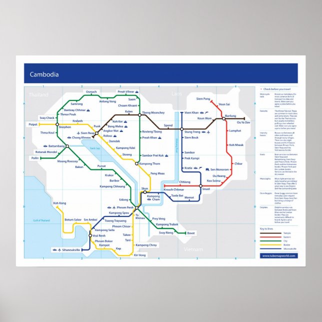 Poster Carte du tube du Cambodge (Devant)