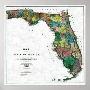 Poster Carte du Vieux 1856 Floride