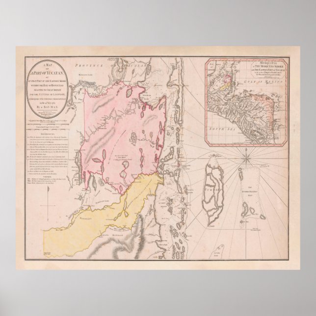 Poster Carte du vieux Belize (1786) (Devant)