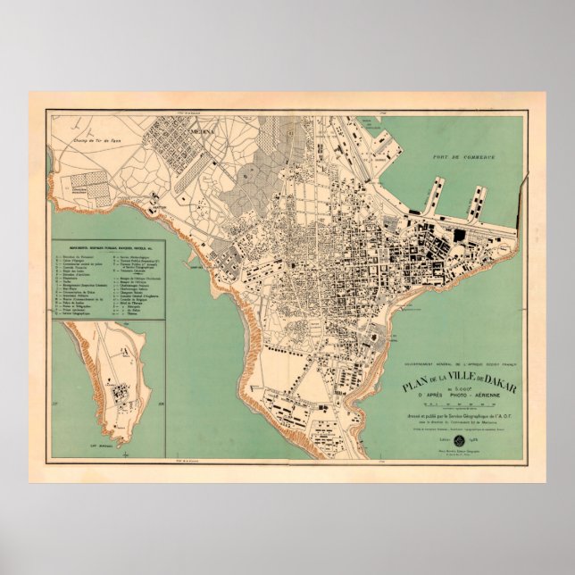 Poster Carte du vieux Dakar Sénégal (1925) (Devant)