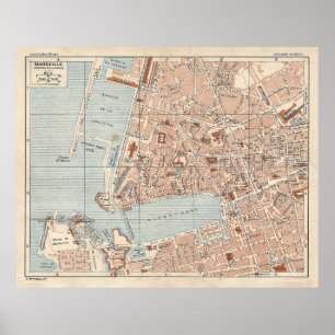 Poster Carte du Vieux Marseille France (1925)