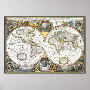 Poster Carte du Vieux Monde antique par Hendrik Hondius, 
