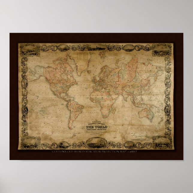 Poster Carte du vieux monde des COLTONS c1847 (Devant)