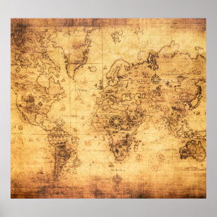 Poster Carte du Vieux-Monde : Parchemin Vintage