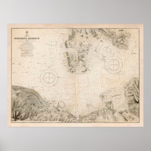 Poster Carte du vieux port de Hong Kong (1912)
