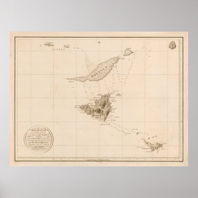 Poster Carte du Vieux St Martins, Anguilla et St Barts Is (Devant)