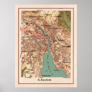 Poster Carte du Vieux-Zurich Suisse (1921)