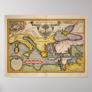 Poster Carte du voyage des Argonautes