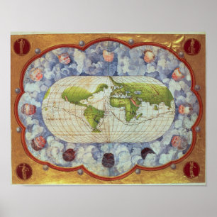 Poster Carte du voyage mondial de Magellan