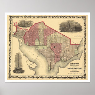 Poster Carte du Washington DC et de Georgetown 1862