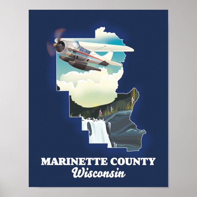 Poster Carte du Wisconsin du comté de Marinette (Devant)