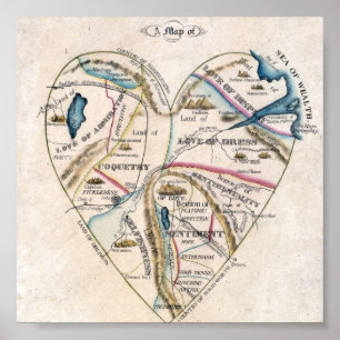 Poster Carte d'un coeur de femmes