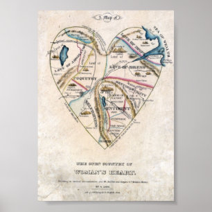 Poster Carte d'un coeur de femmes