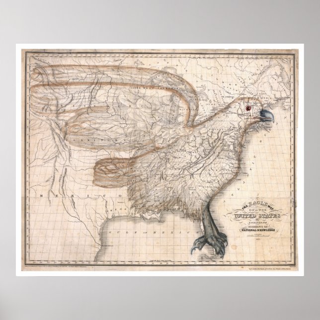 Poster Carte Eagle United States 1832 (Devant)