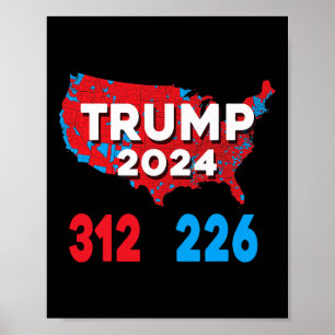 Poster Carte électorale 2024 Trump 312 Élections rouges 2