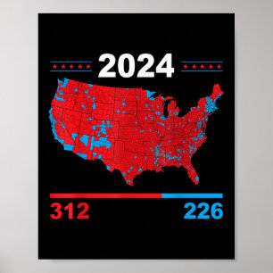 Poster Carte électorale Trump 312 Red Résultats des élect