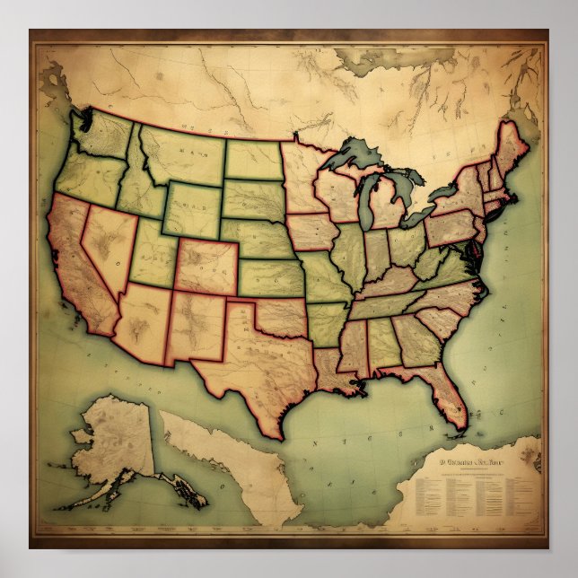 Poster Carte élémentaire des États-Unis (Devant)