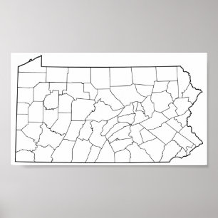 Poster Carte en blanc des comtés de Pennsylvanie