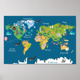 Poster Carte Enfants Cute