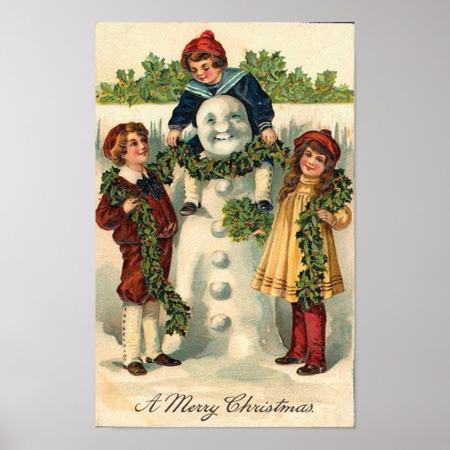 Poster Carte Enfants et Snowman (Devant)