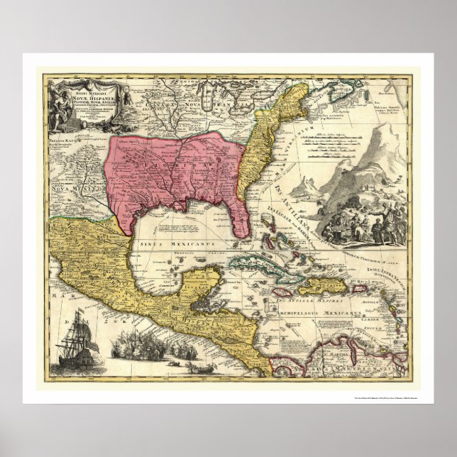 Poster Carte Espagne Amérique 1712 (Devant)