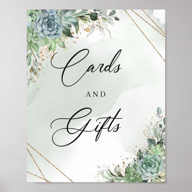 Poster Carte et cadeau succulents vert eucalyptus (Devant)