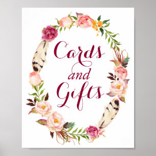 Poster Carte et cadeaux   Boho Floral Wreath Mariage