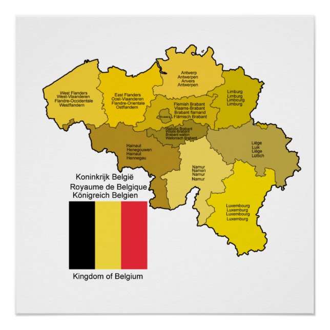 Poster Carte et drapeau de la Belgique (Devant)