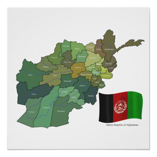 Poster Carte et drapeau de l'Afghanistan (Devant)