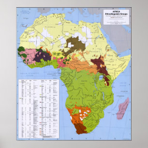 POSTER CARTE ETHNOLINGUISTIQUE DE LA CIA EN AFRIQUE