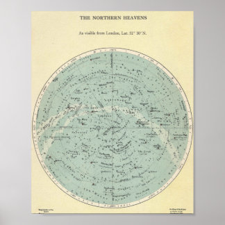 Poster Carte étoile vintage - Les cieux septentrionaux