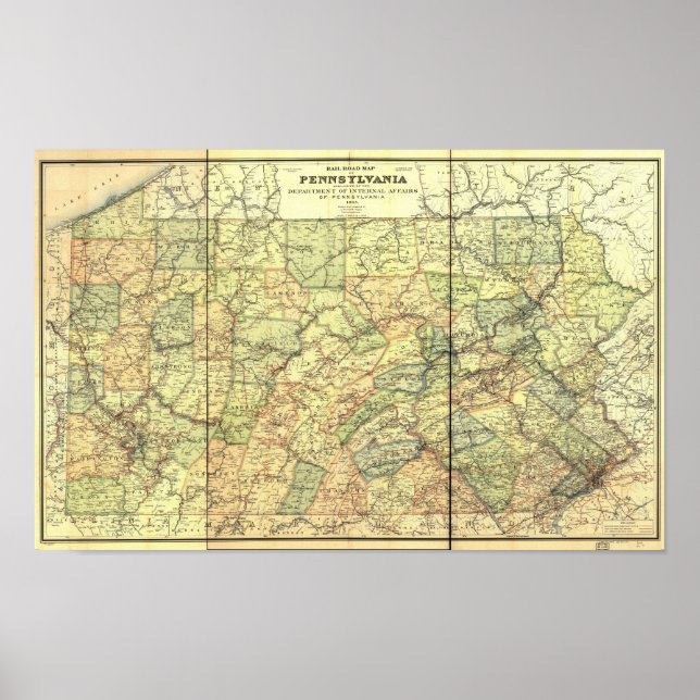 Poster Carte ferroviaire antique de Pennsylvanie 1895 (Devant)