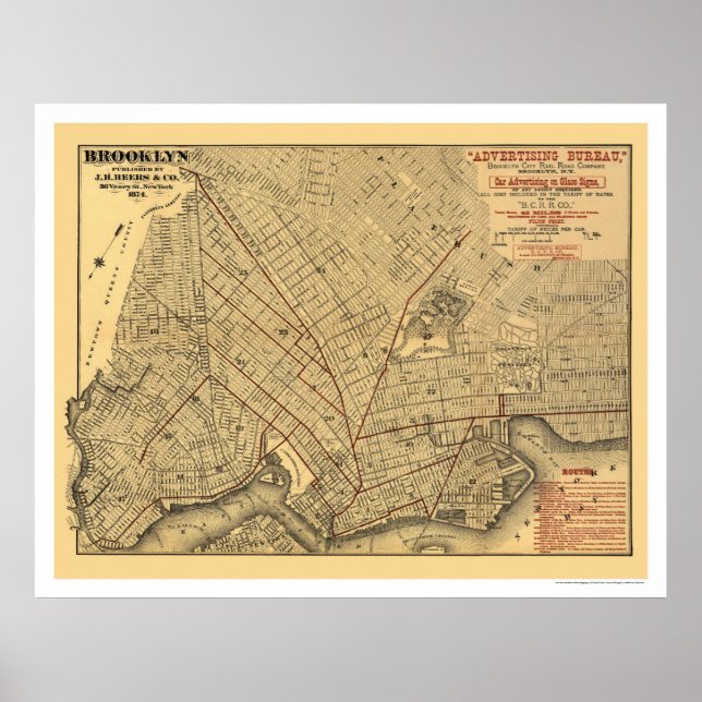 Poster Carte ferroviaire de Brooklyn City 1874 (Devant)