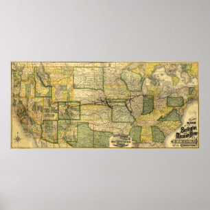 Poster Carte ferroviaire de Burlington et Missouri River