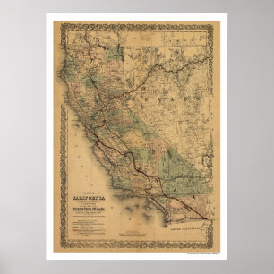 Poster Carte ferroviaire de Californie et Nevada 1876