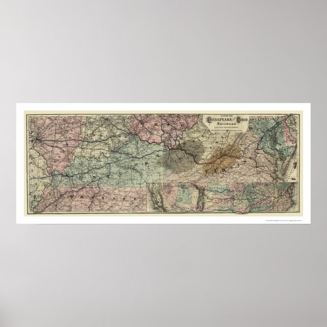 Poster Carte ferroviaire de Chesapeake & Ohio 1873 (Devant)