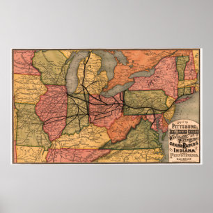 Poster Carte ferroviaire de Pennsylvanie 1874