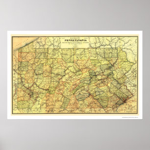 Poster Carte ferroviaire de Pennsylvanie 1895