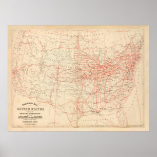 Poster Carte ferroviaire des États-Unis (1884)
