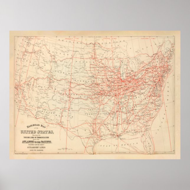 Poster Carte ferroviaire des États-Unis (1884) (Devant)