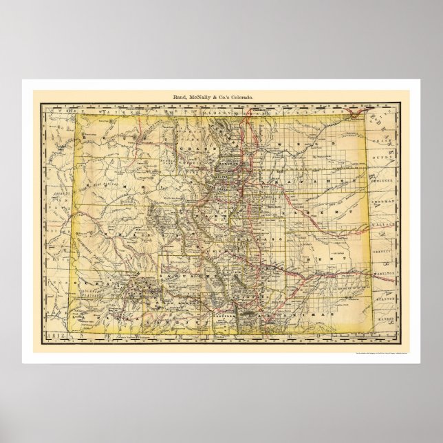 Poster Carte ferroviaire du Colorado 1879 (Devant)