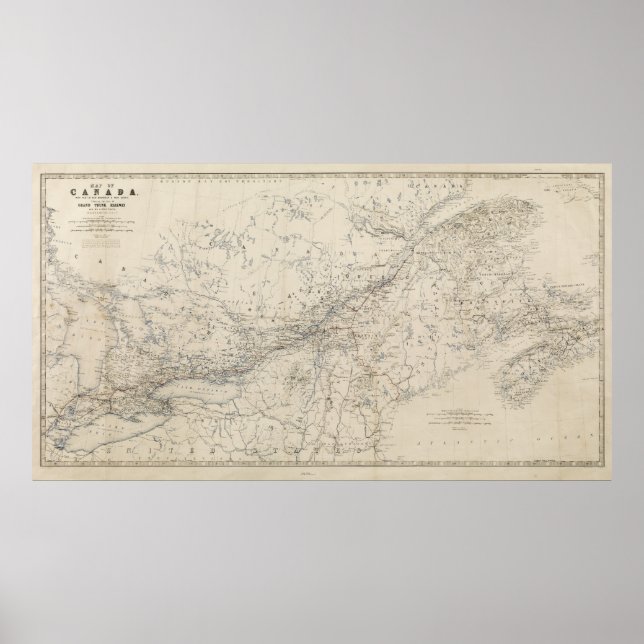 Poster Carte ferroviaire du Grand Trunk vers 1860 (Devant)
