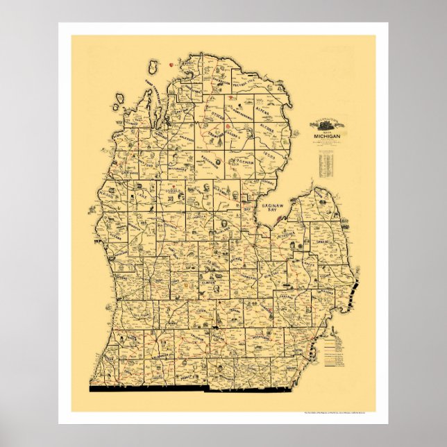 Poster Carte ferroviaire du Michigan 1897 (Devant)