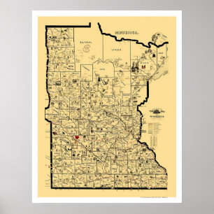 Poster Carte ferroviaire du Minnesota 1897