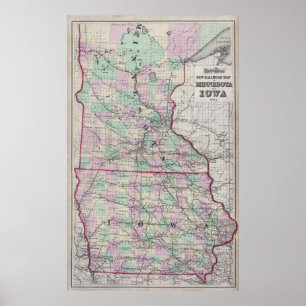 Poster Carte ferroviaire du Minnesota vintage et de l'Iow