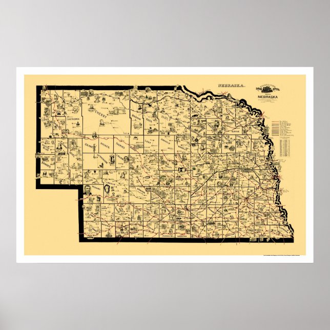 Poster Carte ferroviaire du Nebraska 1897 (Devant)